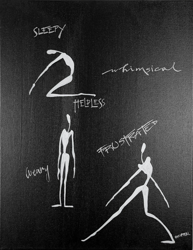 Black canvas with line art and text.