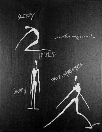 Black canvas with line art and text.