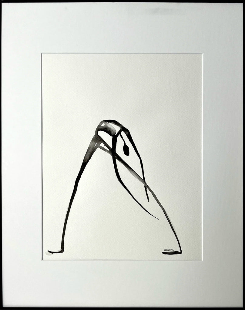 Framed black and white watercolor painting.