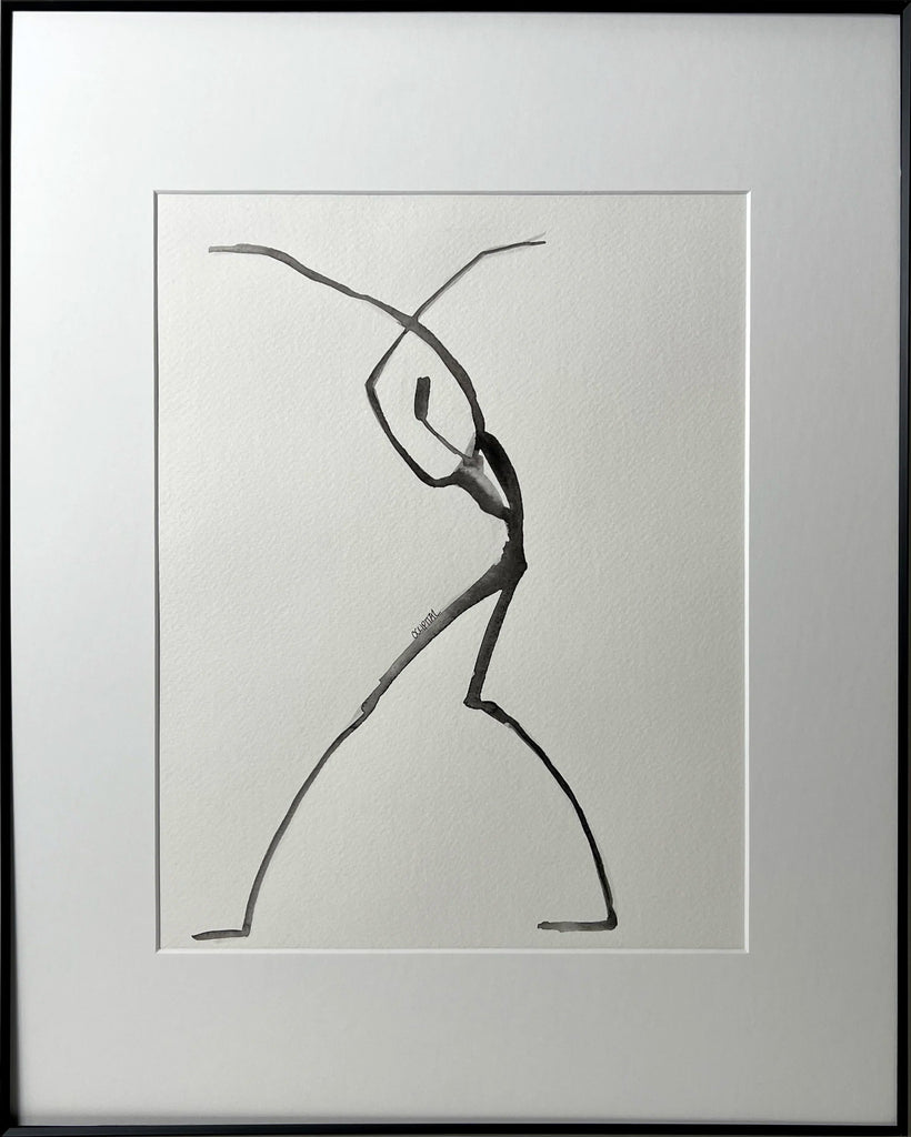 Framed black and white abstract artwork on watercolor paper.