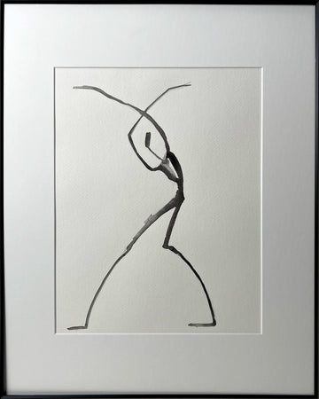 Framed black and white abstract artwork on watercolor paper.